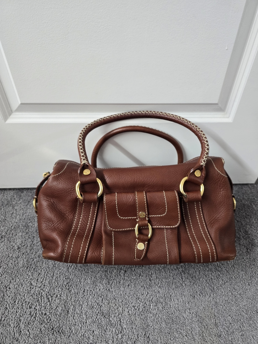 Authentic Celine Women's Brown Leather Satchel Handbag - Classic Carry